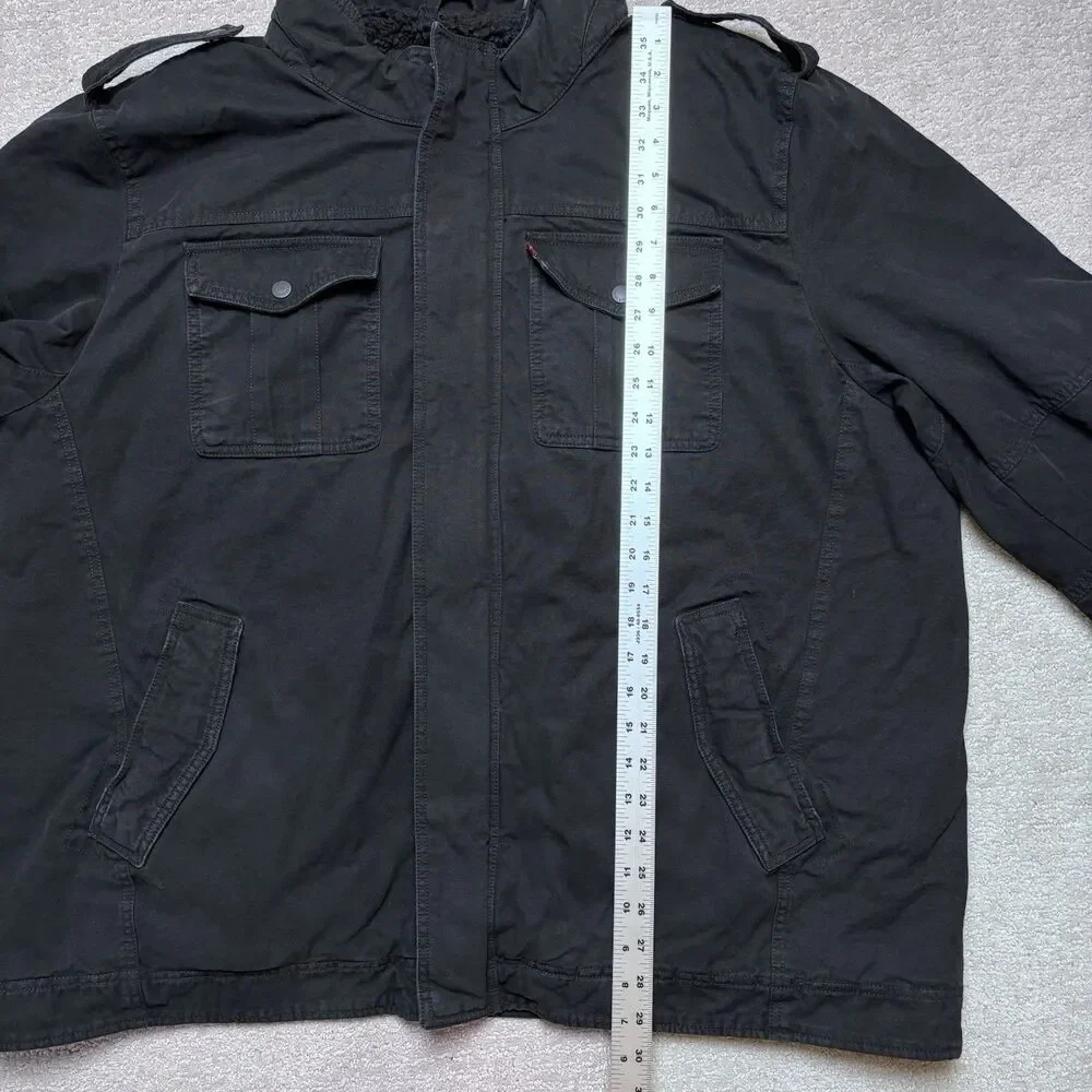 Levi Strauss Jacket Mens 3XL Black Sherpa Lined Military Utility Cotton Washed